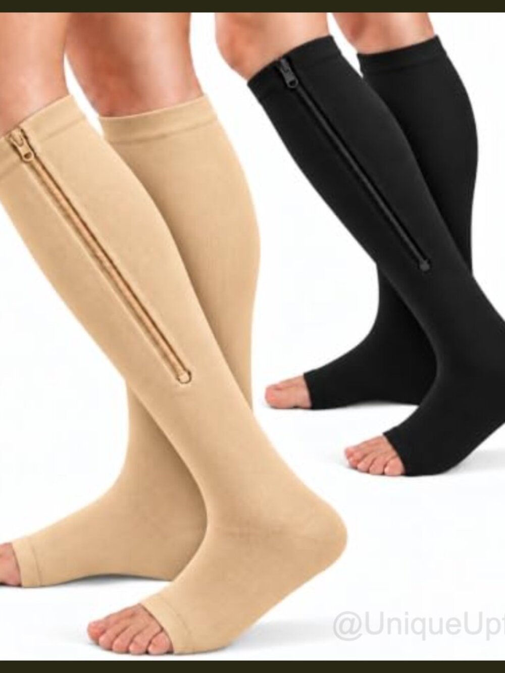Zipper Open Toe Compression Socks 15-20 mmHg Knee-High Support